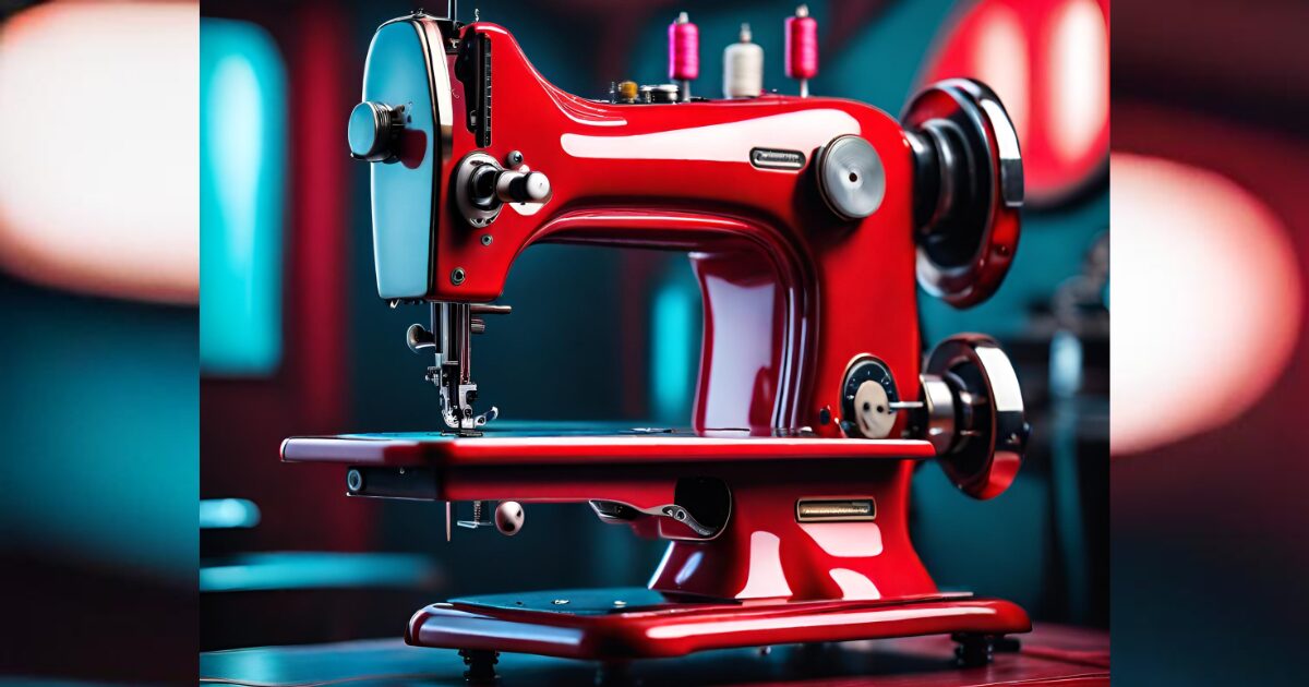 a red sewing machine sitting on top of a table